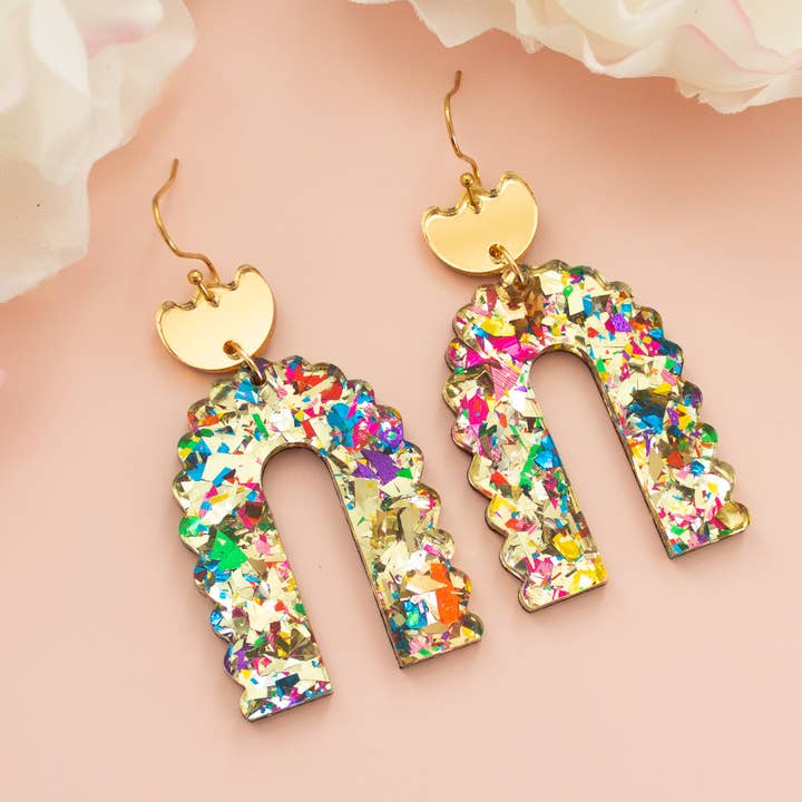 Geometric Gold Statement Earrings Acrylic Dangles, Handmade for wholesale by Momenti di Vita