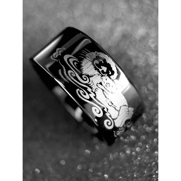 Otters Engraved Black Tungsten Promise Ring for wholesale by rings paradise