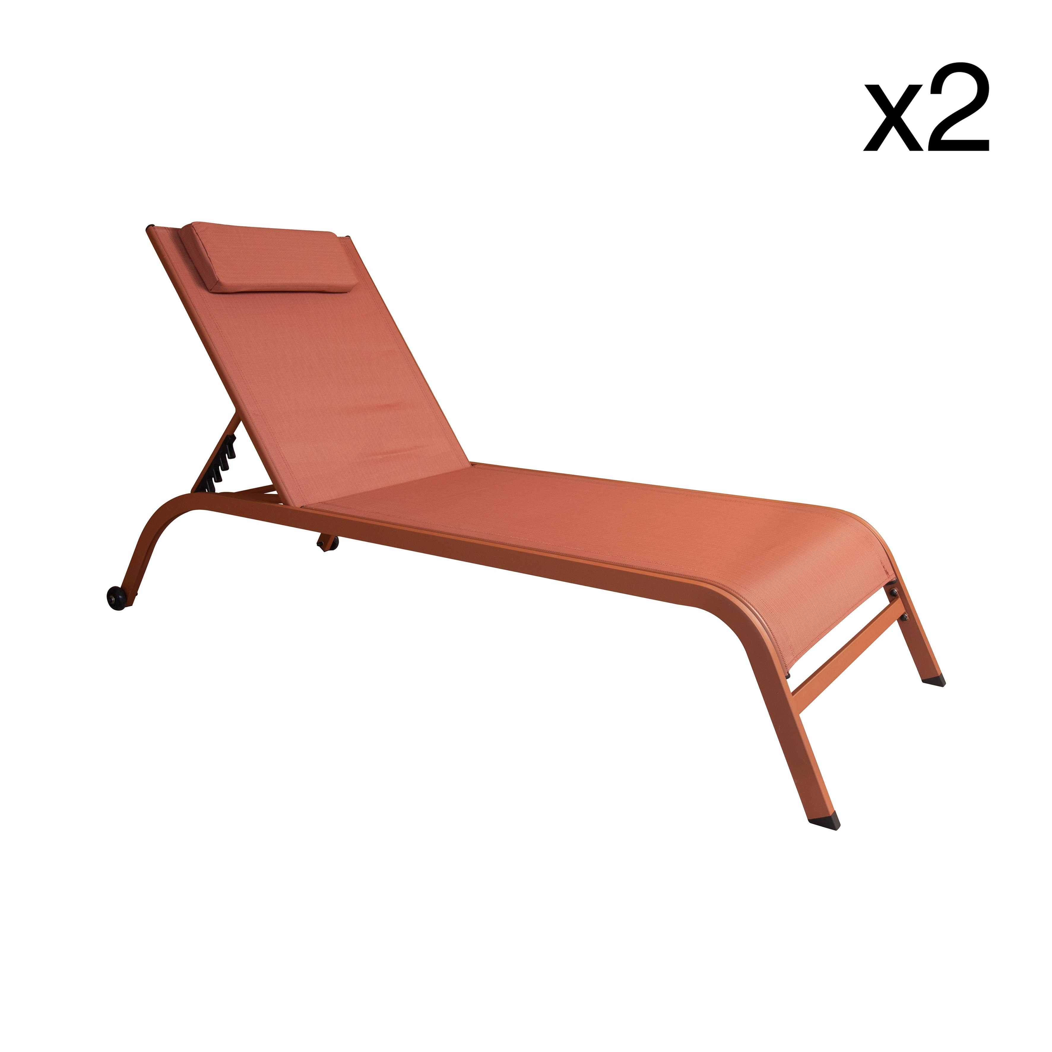 Now's Home - Wholesale Chaise Lounge - SET OF 2 SUN LOUNGERS IN STEEL AND CORAL TEXTILENE NAPOLI