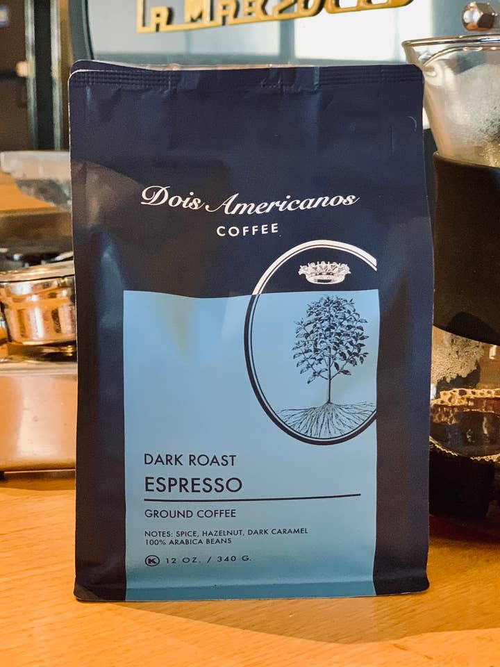 Dois Americanos Espresso Coffee "Espresso Roast" 12 oz. for wholesale by Nobletree Coffee