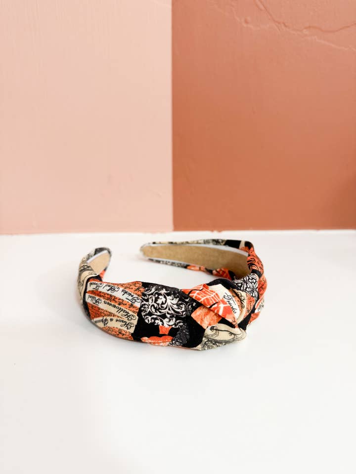 Pumpkin Halloween Top Knot Headband for wholesale by Little Sunshines Bow & Co