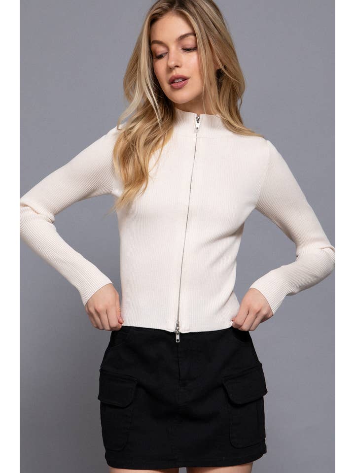 Active Basic | Active USA - Wholesale Knit Sweater - Women's - Long Sleeve With Two Way Open Zipper Detail Sweater24