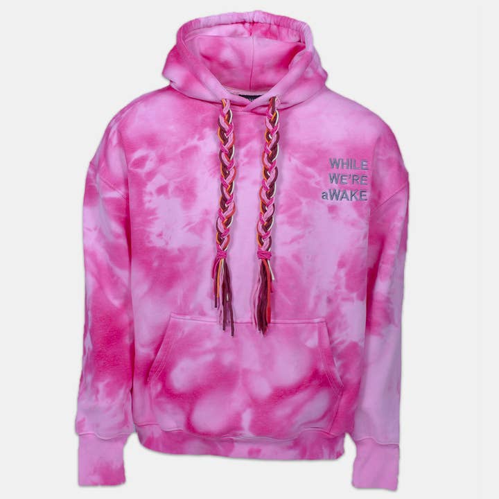 Dark Braid On Braid Hoodie- Pink Tiedye for wholesale by WHILE WE'RE aWAKE