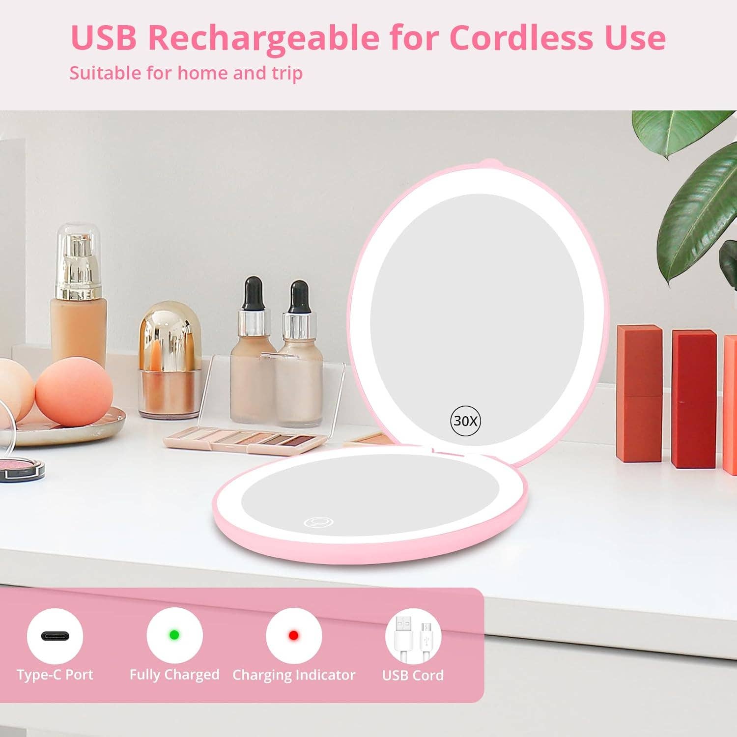  Pack Mix Match Colors  Led Lighted Folding Small Mirror with 3 Color Light for wholesale on Faire1