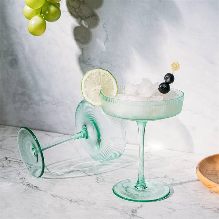 The Wine Savant / Khen Glassware - Wholesale Cocktail/likeur glas - Mintgroene Ripple cocktail- en champagneglazen - set van 24