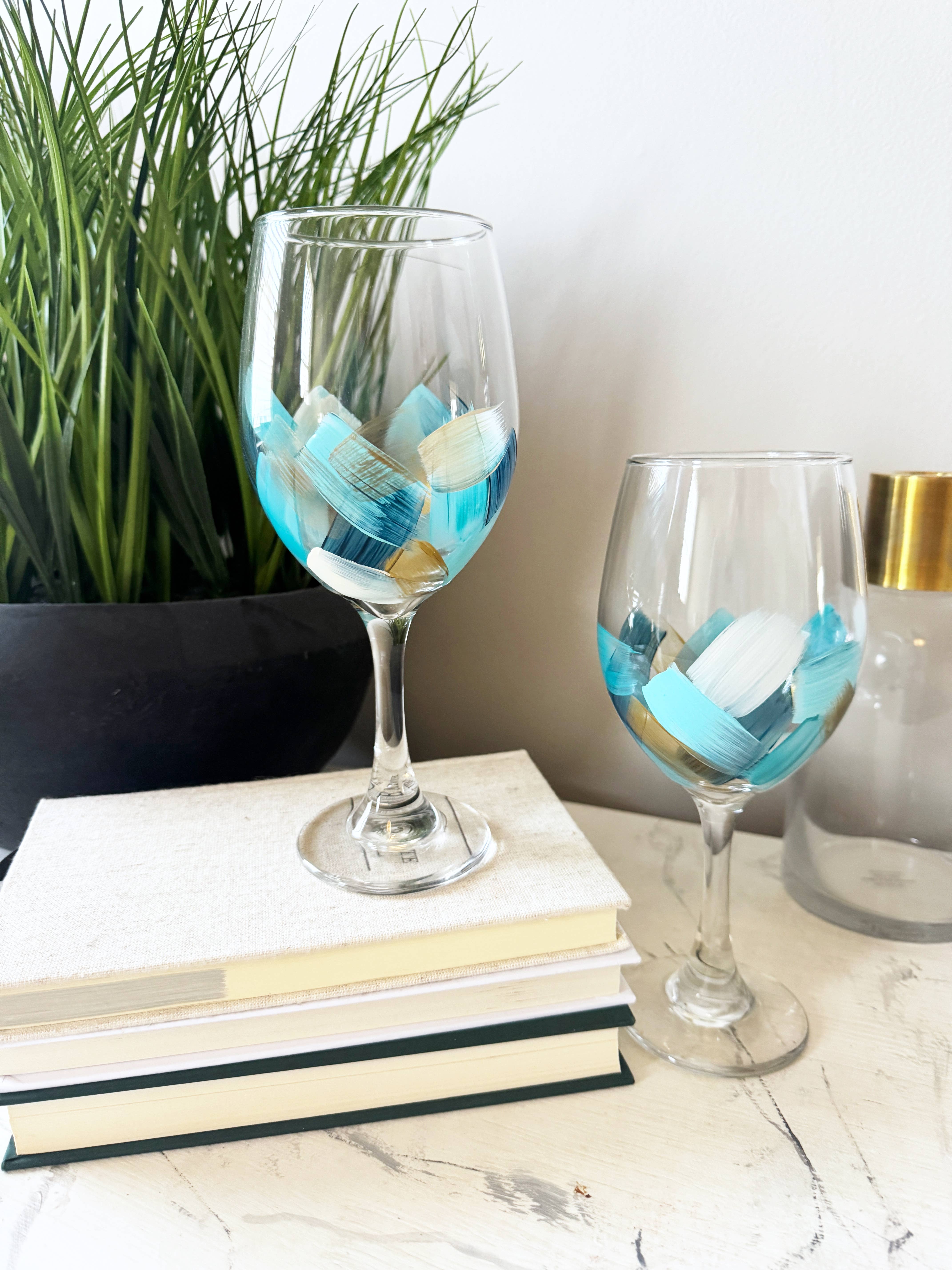 Heather Eck Artist LLC - Wholesale Wine Glass - Ocean Blue + Gold | Wine Glass | Beach | Waves | Summer 4