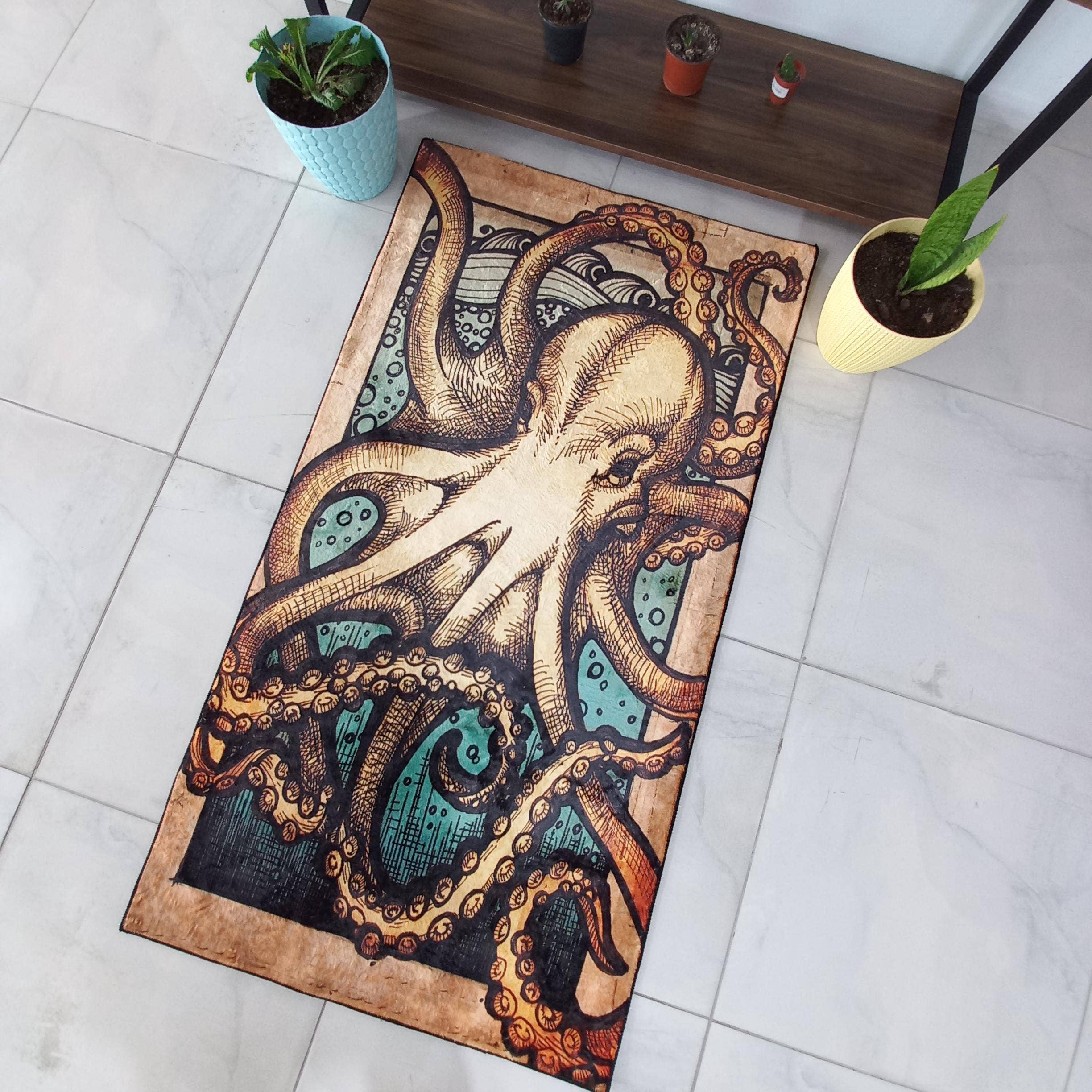 Rugendary Trade LLC - Wholesale Area Rug - Octopus Print Nautical Rug: Coastal Decor, Sea Life Carpet2