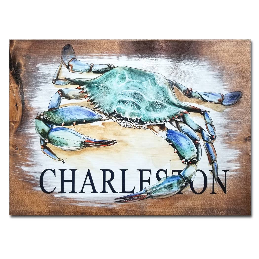 Map Mom - Wholesale Sign - Custom Location- 11x16 inch Wood Blue Crab Plank0