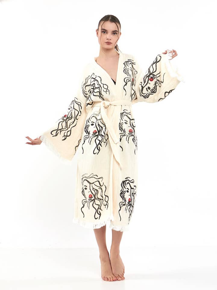 Yaz Concepts – Engroshandel Kimono - Dame – Hvide kvinder ansigt badekåbe kimono kjortel kaftan coverup kjole0