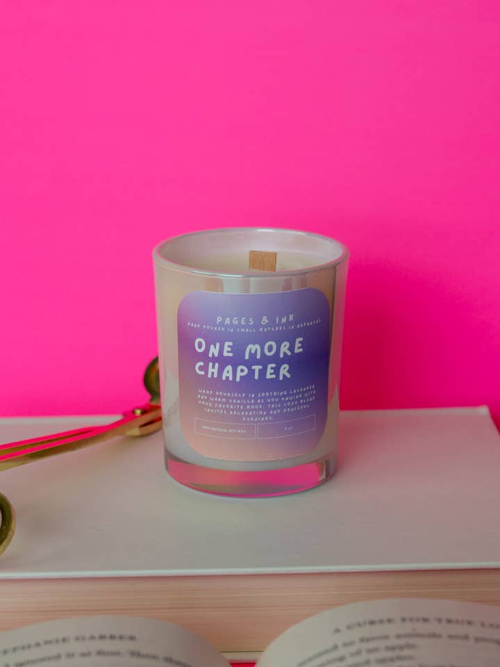 One More Chapter: Lavender + Vanilla Candle, 6oz candle for wholesale by Pages and Ink