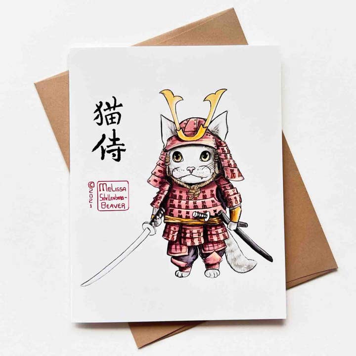 Samurai Kitty Greeting Card for wholesale by True North Creations
