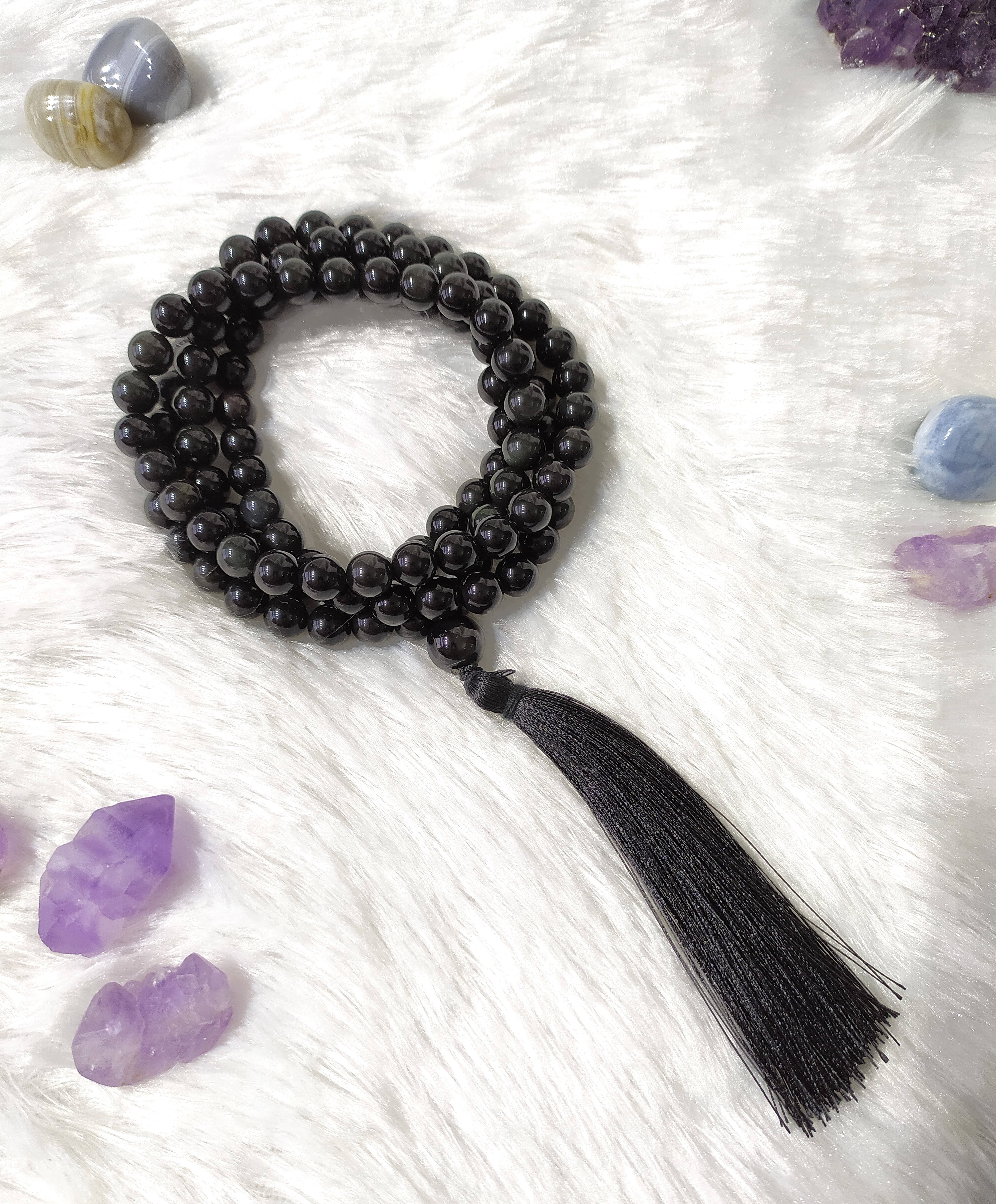 Soothing Crystals - Wholesale Prayer Beads Necklace - Gemstone Mala | Black Obsidian | 108 Prayer Bead | Jap Mala1