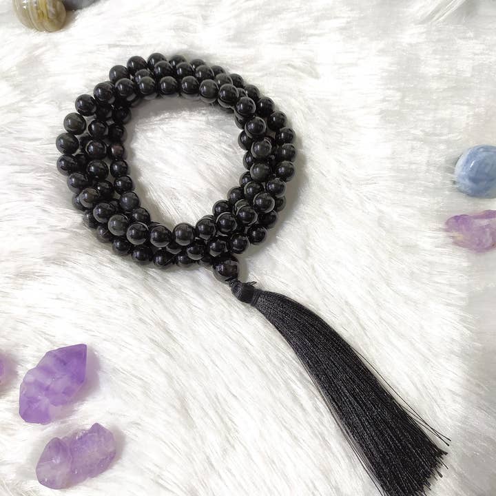 Soothing Crystals - Wholesale Prayer Beads Necklace - Gemstone Mala | Black Obsidian | 108 Prayer Bead | Jap Mala1