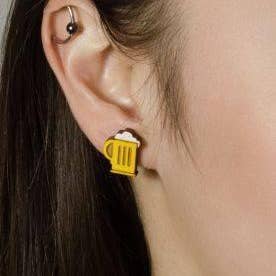 Unpossible Cuts - Wholesale Stud/post earrings - Beer Mug Fun Wood Earrings2