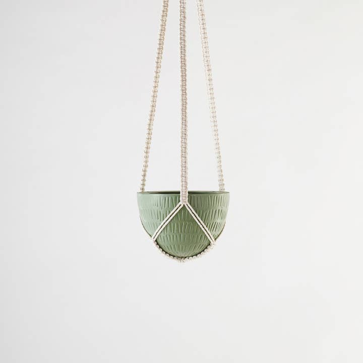 Macrame Hanging Planter Olive Green for wholesale by Angus & Celeste