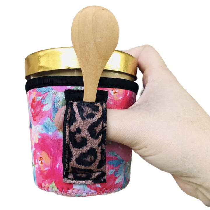 Summer Blooms w/ Leopard Pint Size Ice Cream Handler™ for wholesale by Drink Handlers