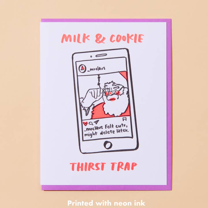 Thirst Trap Christmas Eve Letterpress Greeting Card - Santa card- Made in USA - Stocking stuffer, Holiday, Gift Guide for wholesale by And Here We Are