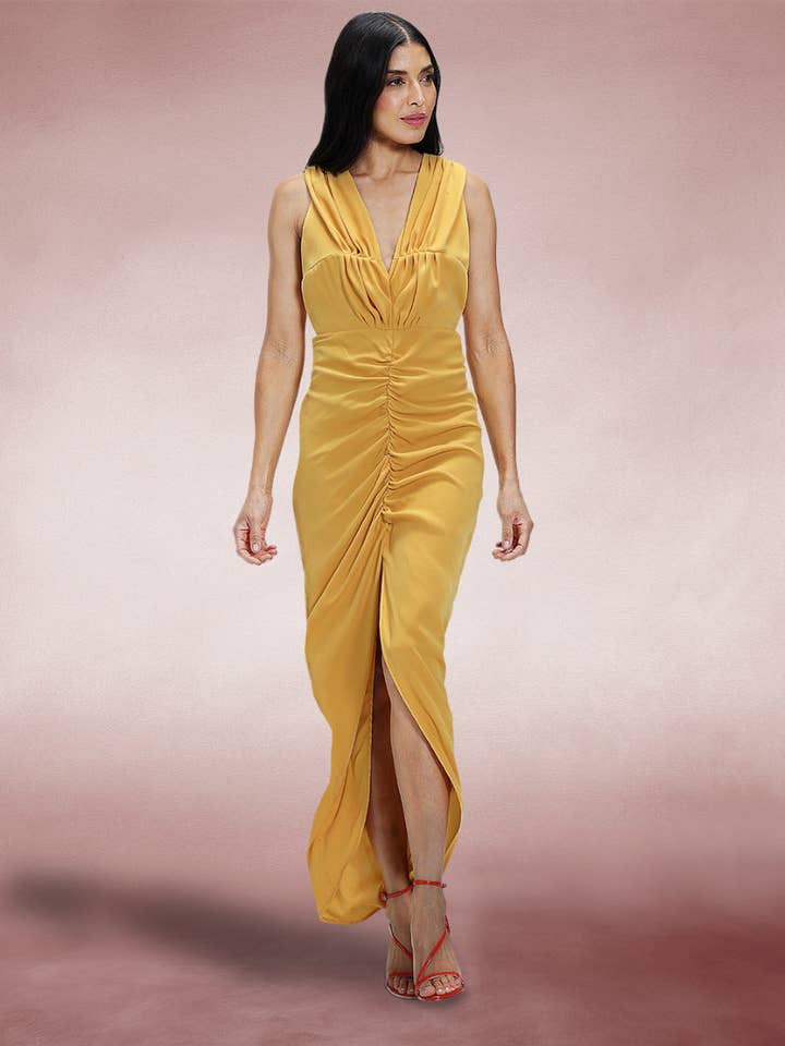 Deep V-Neck Ruched Dress for wholesale by HotSquash