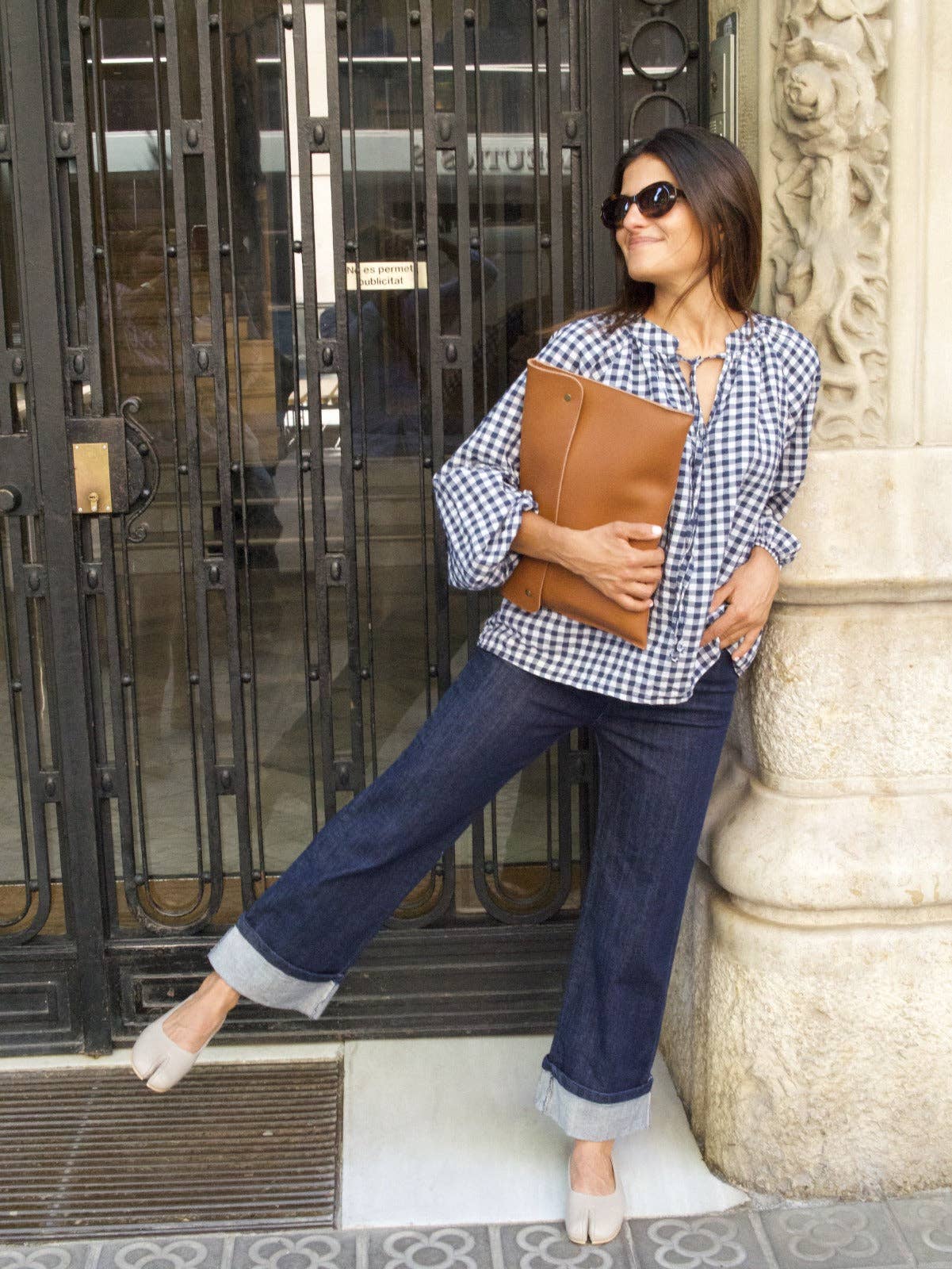 MindTraveler - Wholesale Button Down Shirt - Women's - Matilde Navy Gingham Blouse2