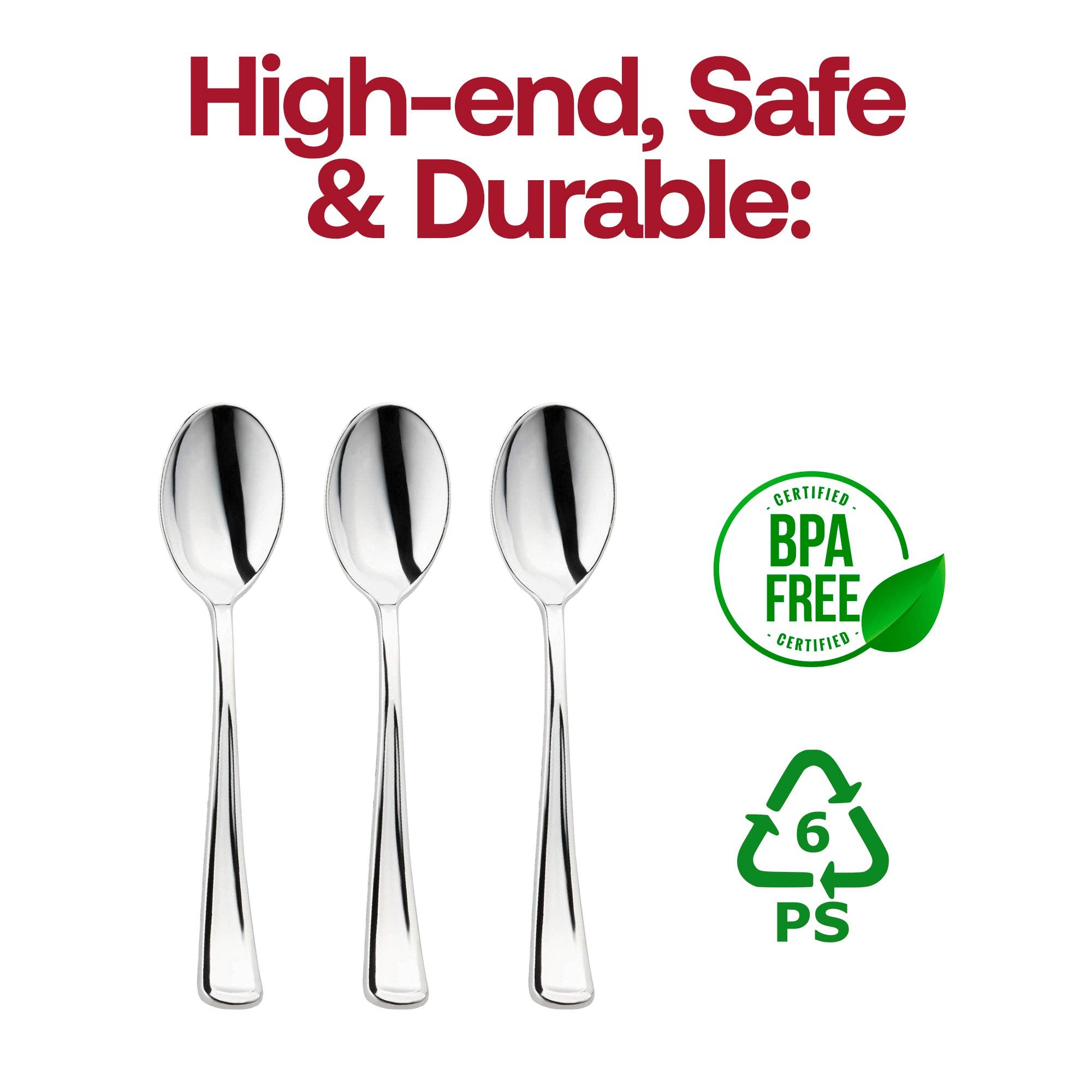 Smarty had a Party - Wholesale Table Spoon (Cutlery) - Shiny Metallic Silver Plastic Spoons - 24 pcs4