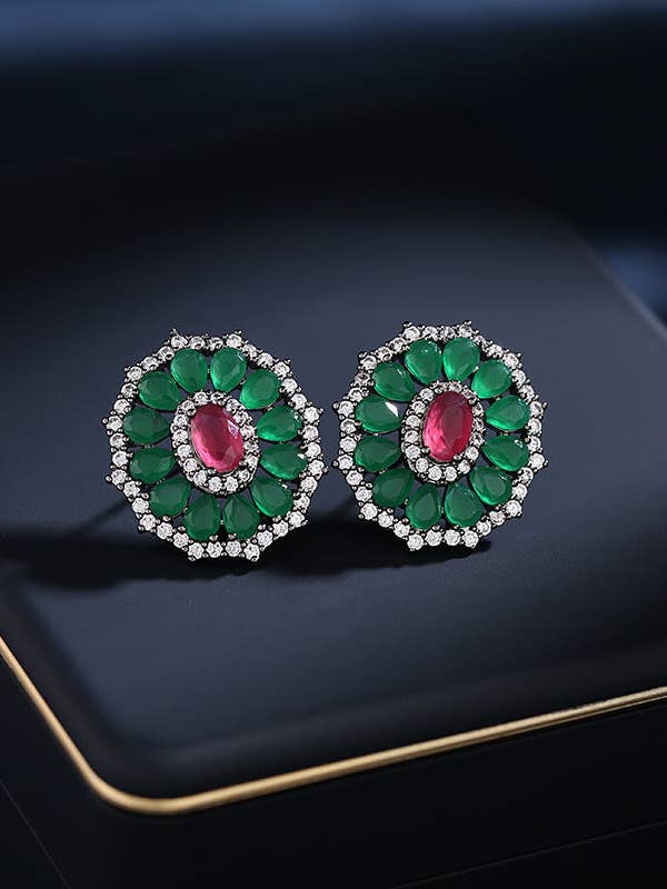 Floral Cubic Zirconia Stud Earrings E7516 for wholesale by Ole