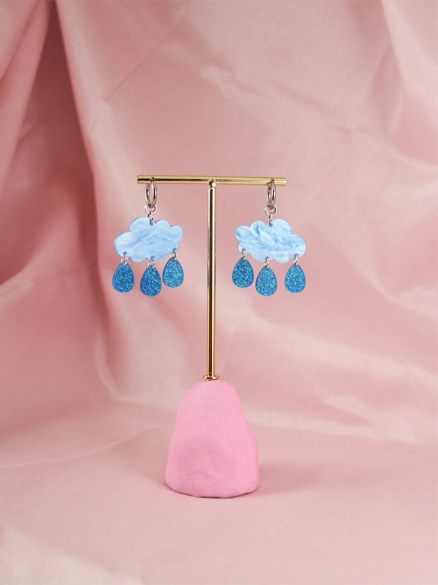 REMOVED BRAND - Wholesale Dangle Earrings - Small Blue Rain Clouds Hoop Earrings