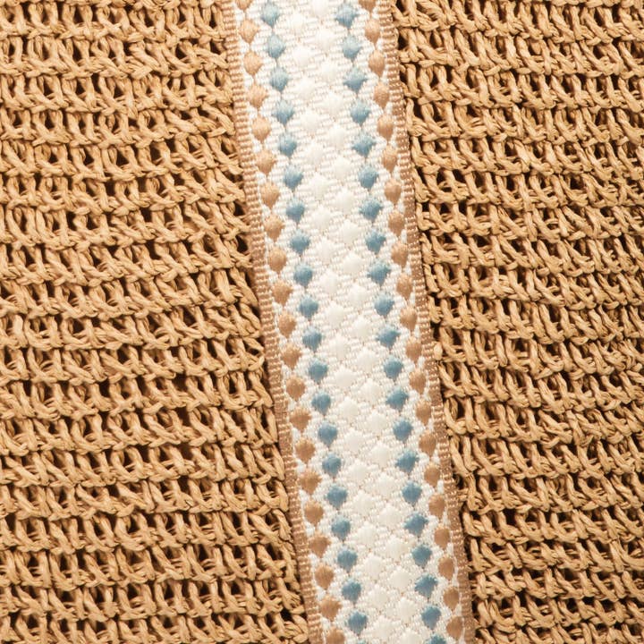 Collections by Fame Accessories - Wholesale Tote Bag - Women's - Embroidered Strap Straw Knit Tote Bag