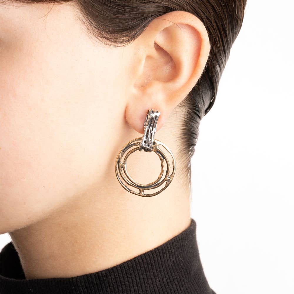 Mandile Gioielli - Wholesale Dangle Earrings - 925 silver and bronze circle pendant earrings (ORA029)1