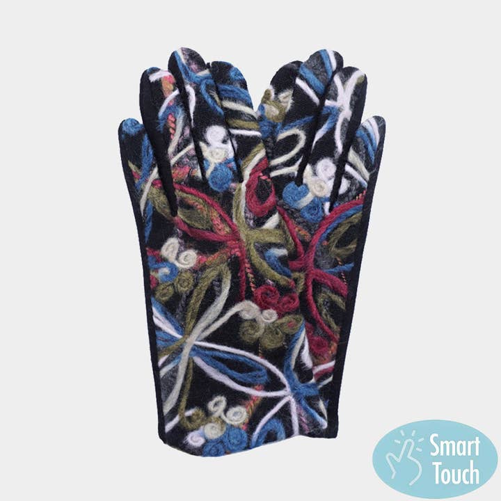 Gants Smart Touch brodés en fil de fleurs pour la vente par Madeline Love