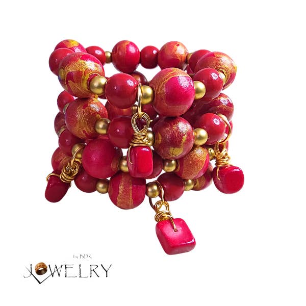 Pulsera Artesanal de Cuentas Rojas y Doradas de Declaración 20MM para venta al por mayor de Jewelry By BDK
