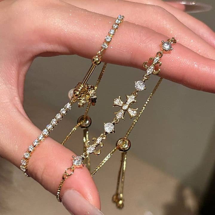 UZ Wholesale Store - Wholesale Charm/Dangle Bracelet - Zircon Iris Cross Adjustable Bracelet3