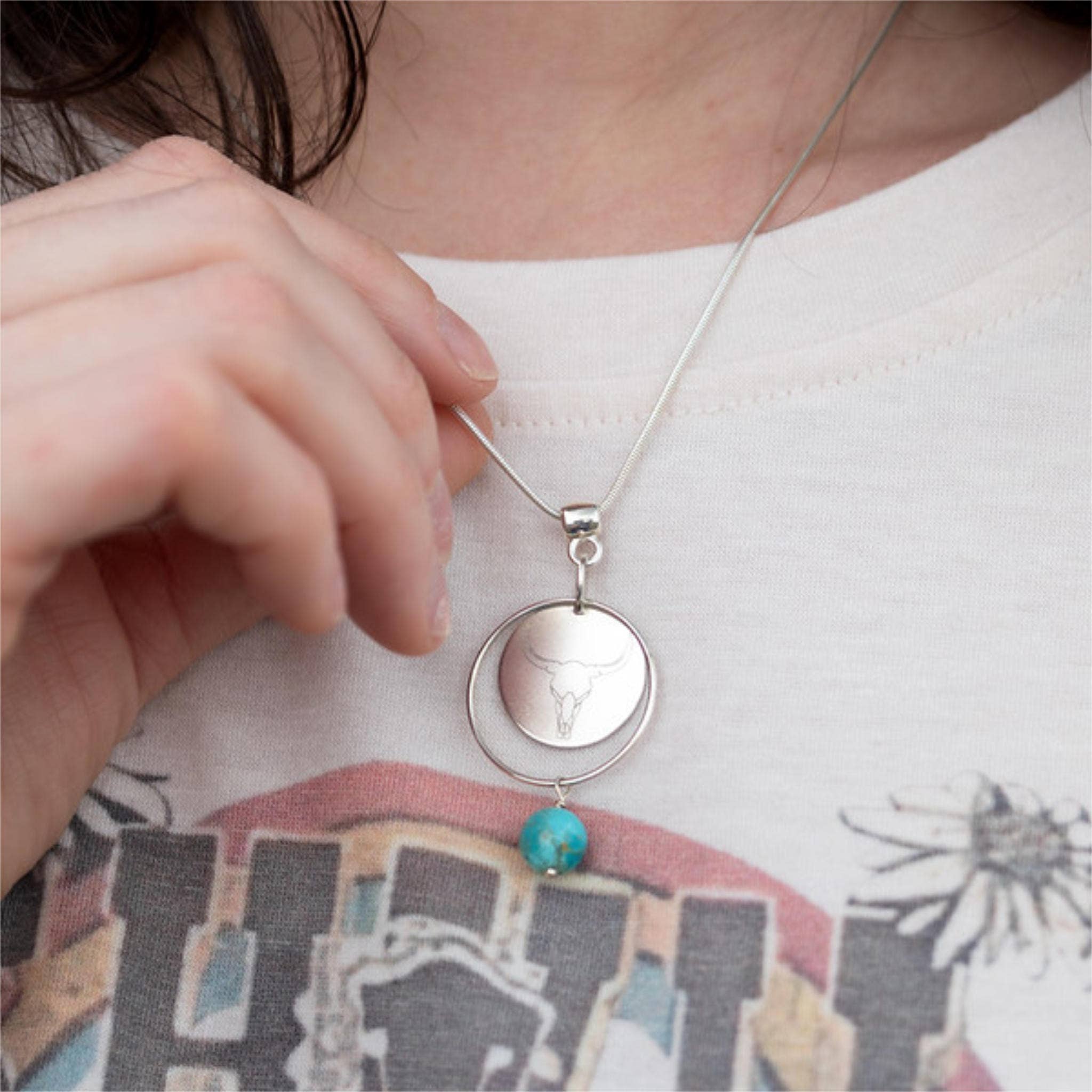 Buckaroo Bling LLC dba Bling Boheme - Wholesale Pendant/Charm Necklace - Sterling Silver Necklace - Engraved + Real Kingman Turquoise1