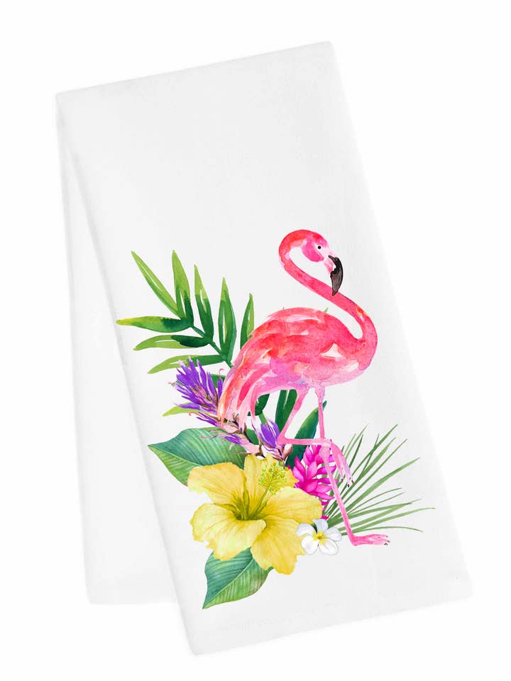 Flamingo Hibiscus Tea Towel for wholesale by M Design Studio Gifts