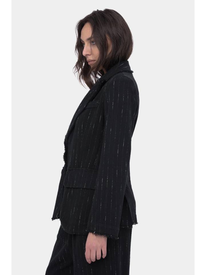 Black Raw Edge Striped Blazer Jacket for wholesale on Faire3