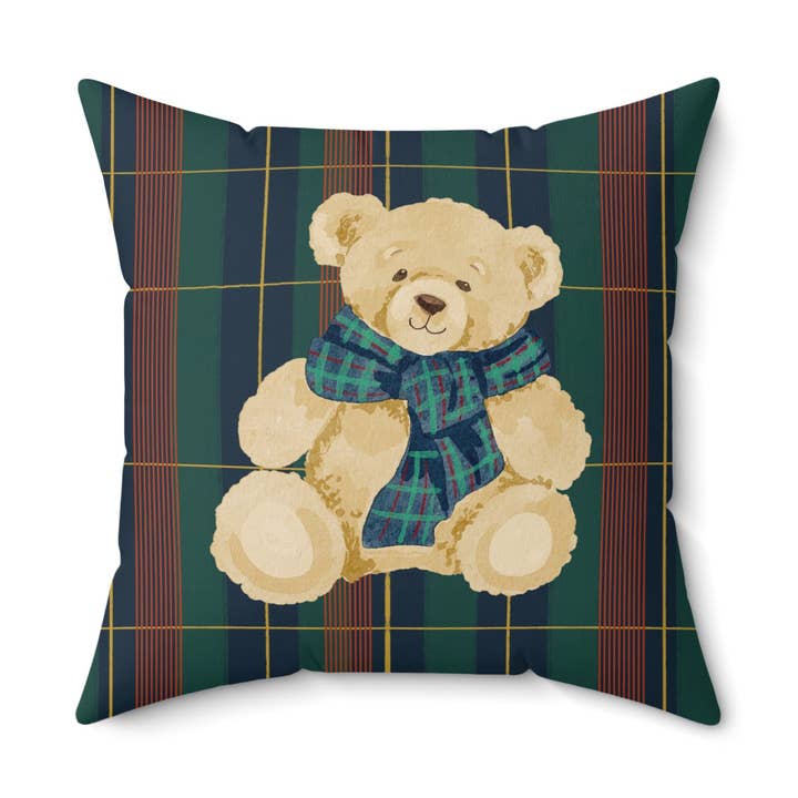 Teddy Bear Plaid Scarf Pillow for wholesale by MagicMerchEmporium