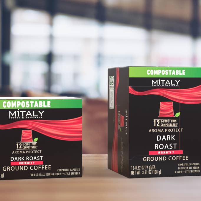 MITALY® Dark Roast Keurig® Compatible Compostable Coffee Pod for wholesale by Gudpod