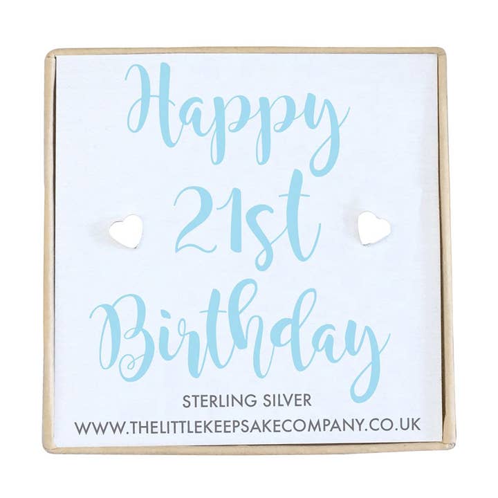 Ohrringe aus Sterlingsilber mit Zitat — Happy 21. Birthday für den Großhandel von The Little Keepsake Company