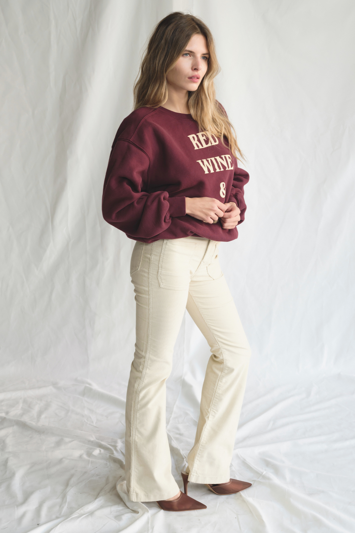 People Of Leisure - Wholesale Graphic Sweatshirt - Women's - Red Wine & Blue Crewneck Pullover3