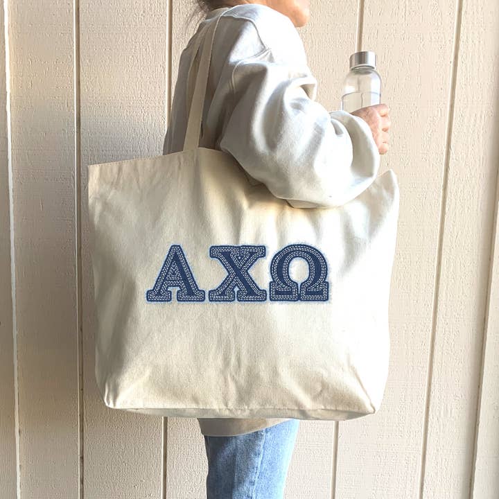 Sorority Greek Letters Printed on a Canvas Tote Bag for wholesale by Sockprints