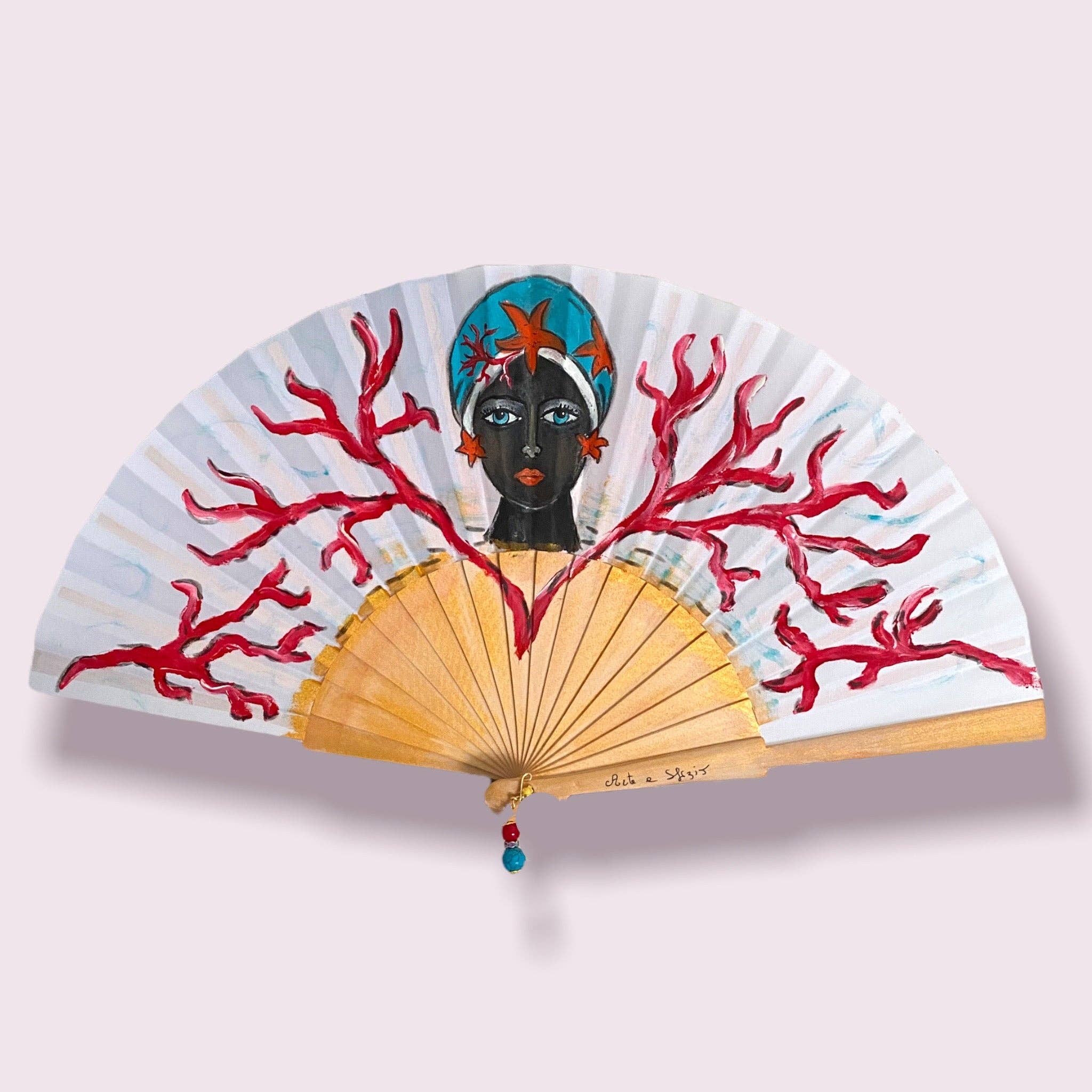 Arte e sfizio - Vendita all'ingrosso Ventaglio pieghevole portatile - ventagli con decori marini dipinti a mano3