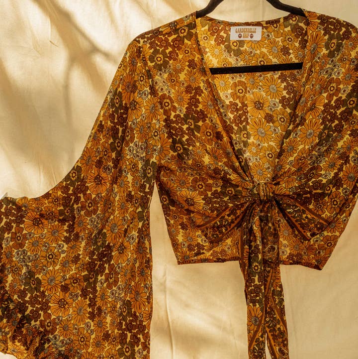 Bell Sleeve Hippie Boho Wrap Top, PLUS size available for wholesale by Gardenbelle Shop