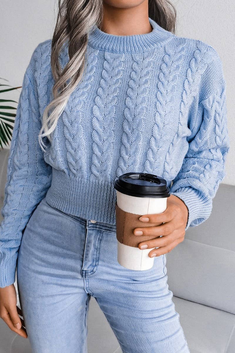 Lily Clothing - Wholesale Knit Sweater - Women's - WOMEN CHUNKY CABLE KNIT RIBBED CROP SWEATER_CWOSWL046713