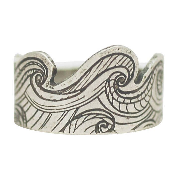 Hand-Drawn Wave Pattern Band Ring for wholesale by Krista Tranquilla Studio