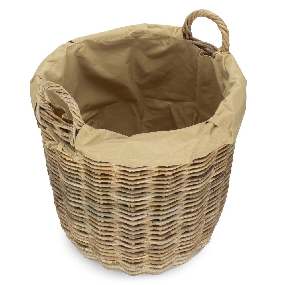 Red Hamper – wholesale Basket – Tall Round Fireside Grey Rattan Log Basket With Removable Cordura Lining7