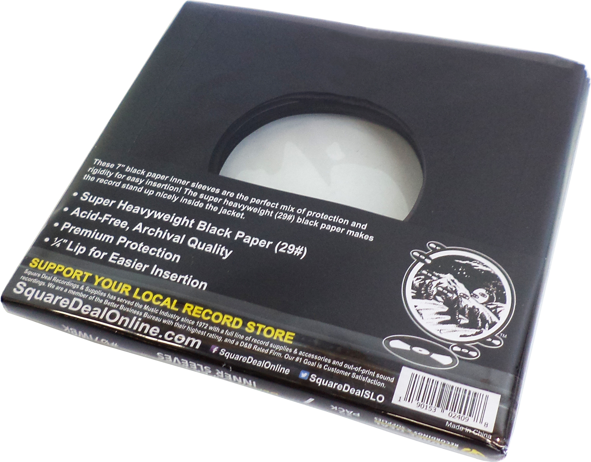 Square Deal Recordings & Supplies - Vente Accessoires de musique - Pochettes intérieures Black Record de 7 po, très lourdes, avec trou1