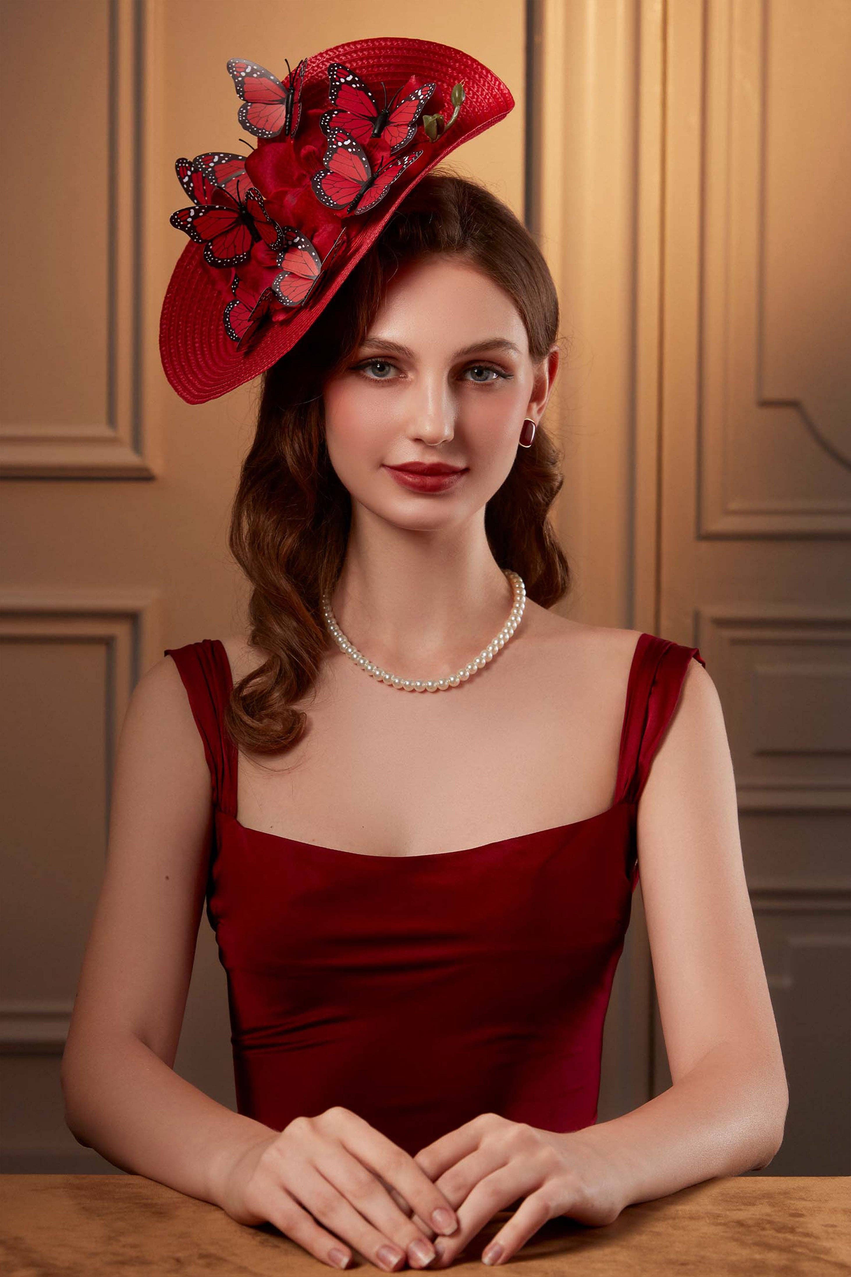 BABEYOND - Vendita all'ingrosso Fascinator - Donna - Fascinator a Tesa Larga Butterfly Derby2