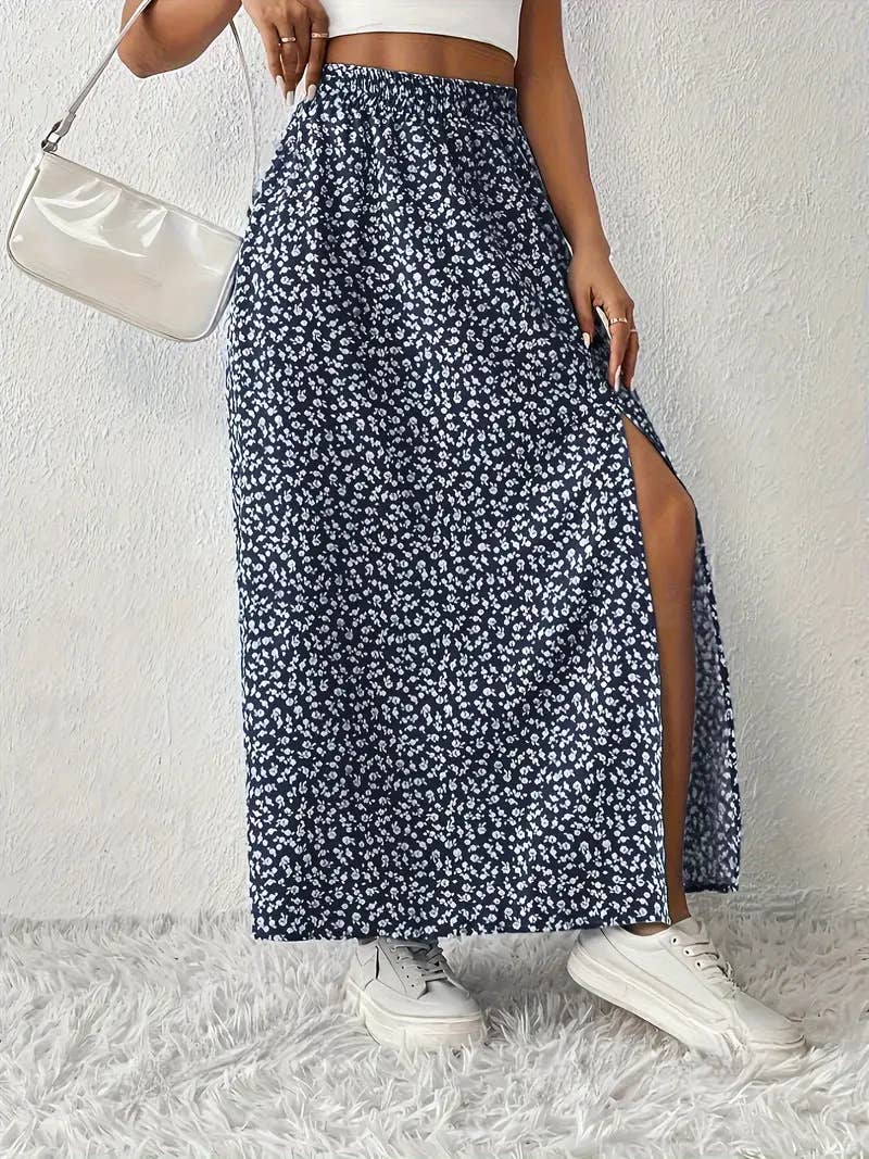 Rosa Clothing - Wholesale Skirt - Women's - Floral Slit A-Line Hip-Wrap Mid-Waist Maxi Skirt9