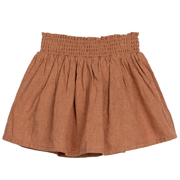 Linen Blend Slub Woven Pecan Ground Skort for wholesale by Miles the Label