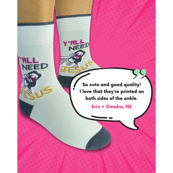 Funatic - About Face Designs - Nice Enough Merch Co - Wholesale Socks - Unisex - Y'all Need Jesus Socks | Funny Unisex | Funatic