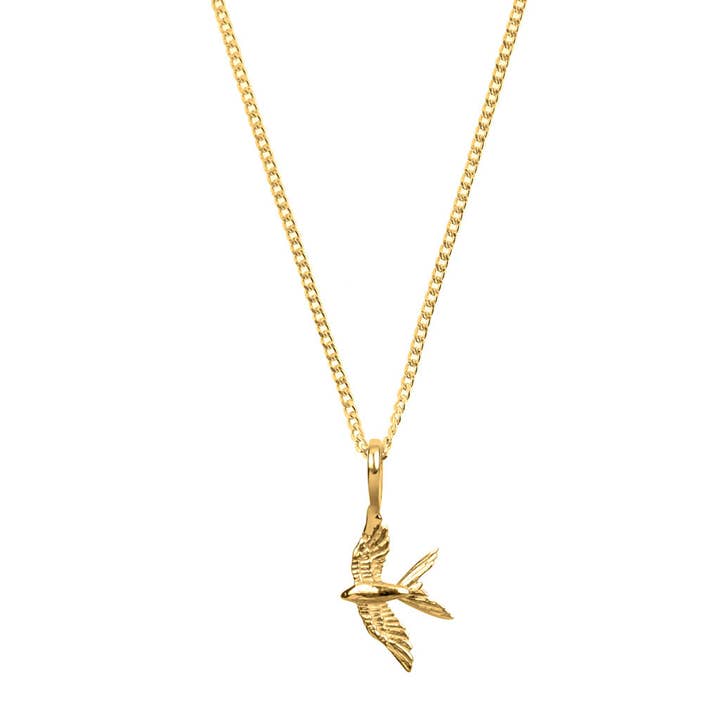COLLIER SWALLOW IN FLIGHT - DORÉ pour la vente par Charlotte's Web Jewellery